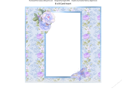 Summer Garden Cats 10: Floral 8 x 8 Blank Card Insert with Lilac/Blue Background
