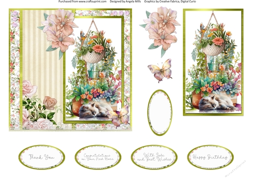 Summer Garden Cats11: Sleeping Ragdoll 6 x 6 Card Front with Topper, Decoupage & Sentiments
