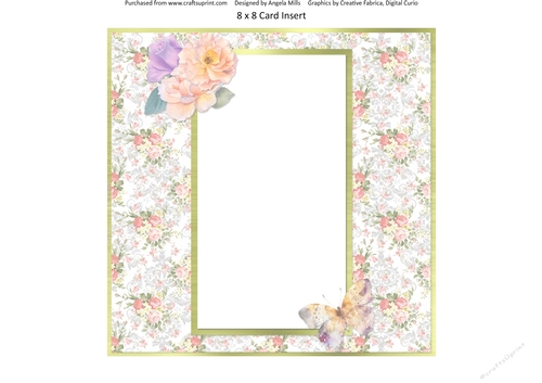 Summer Garden Cats 7: Floral/Butterfly 8 x 8 Card Insert, Peach/Green Background