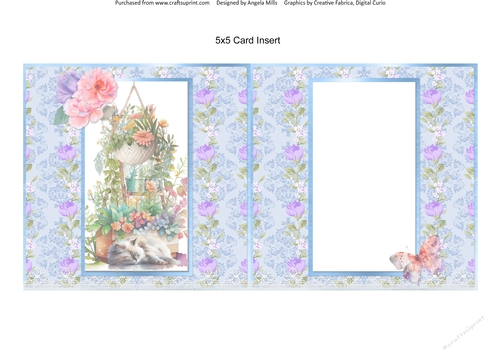 Summer Garden Cats 12:Sleeping Ragdoll 5 x 5 Card Insert with Blue/Lilac Floral Background