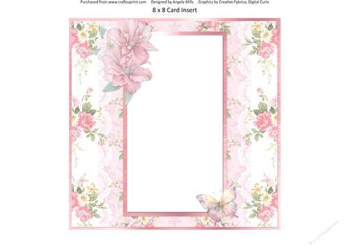 Summer Garden Cats 16: Floral/Lace 8 x 8 Card Insert Panel with Pink/White Background