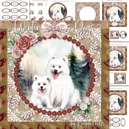 Winter Scenes Dogs 2: Samoyeds 7 x 7 Card Mini-Kit, 7 Sheets