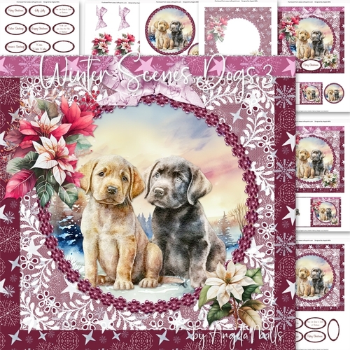 Winter Scenes Dogs 3: Labrador Puppies 7 x 7 Card Mini-Kit, 7 Sheets