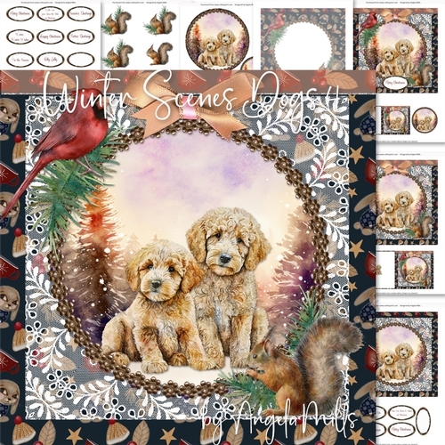 Winter Scenes Dogs 4: Goldendoodles 7 x 7 Card Mini-Kit, 8 Sheets