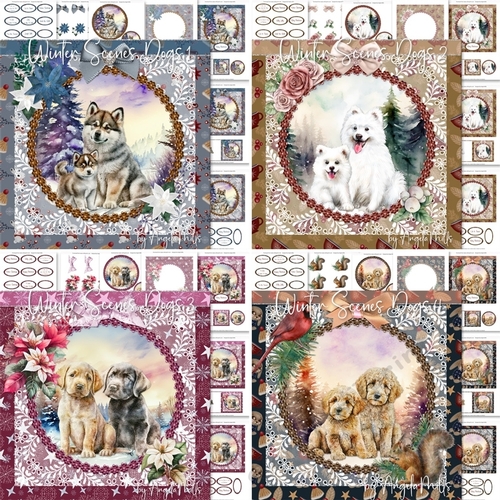 Winter Scenes Dogs 1 to 4 Bumper Kit, 7 x 7 Card Mini-Kits, 29 Sheets
