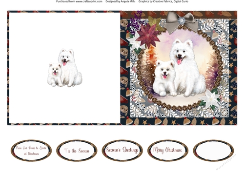 Winter Scenes Dogs 9: Samoyeds 5 x 5 Quick Cut & Fold Card with Sentiments