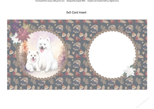 Winter Scenes Dogs 9: Samoyeds 5 x 5 Card Insert with Black/Tan/Burgundy Background