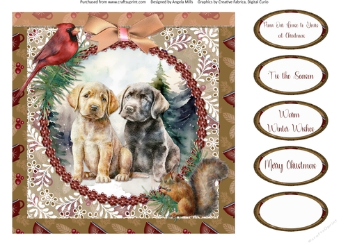 Winter Scenes Dogs 13: Labrador Puppies 8 x 8 Quick Card Front with Sentiments