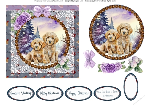 Winter Scenes Dogs 14: Goldendoodles 6 x 6 Card Front with Topper, Decoupage and Sentiments