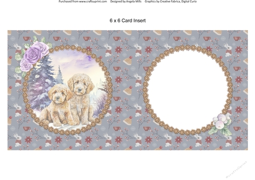 Winter Scenes Dogs 14: Goldendoodles 6 x 6 Card Insert with Slate Blue/Burgundy Winter Bunnies Background