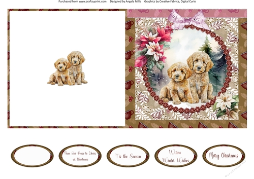 Winter Scenes Dogs 15: Goldendoodles 5 x 5 Quick Cut & Fold Card with Sentiments