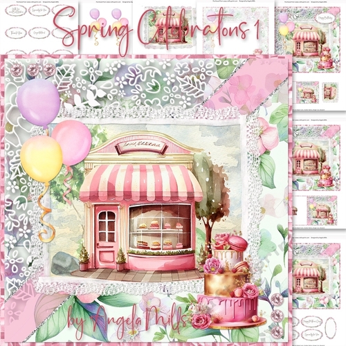 Spring Celebrations 1: Cake Shop 7 x 7 Card Mini Kit, Topper, Decoupage, Insert, Gift Card