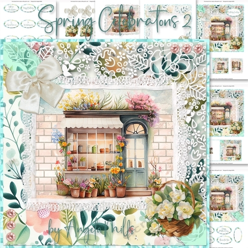 Spring Celebrations 2:Flower Shop 7 x 7 Card Mini Kit, Topper, Decoupage, Insert, Gift Card