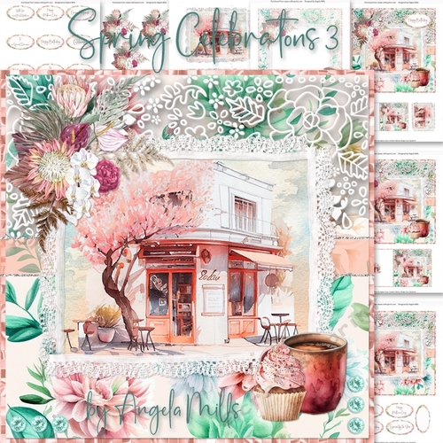 Spring Celebrations 3: Cafe 7 x 7 Card Mini Kit, Topper, Decoupage, Insert, Gift Card