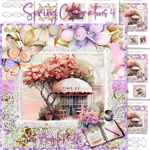 Spring Celebrations 4: Coffee Shop 7 x 7 Card Mini Kit, Topper, Decoupage, Insert, Gift Card