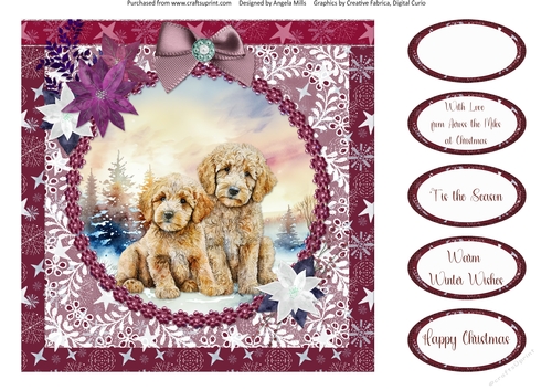 Winter Scenes Dogs 16: Goldendoodles 8 x 8 Quick Card Front with Sentiments