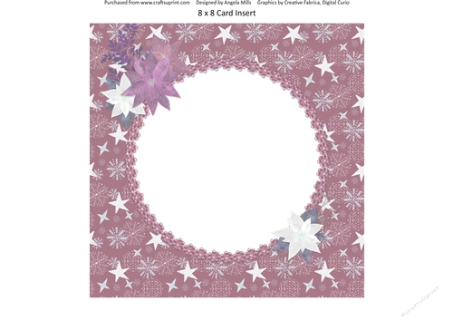 Winter Scenes Dogs 16: Purple Poinsettias 8 x 8 Card Insert with Wine/Grey/White Stars & Snowflakes Background