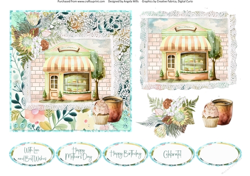 Spring Celebrations 5: Cake Shop 6x6 Card Front with Topper, Decoupage and Sentiments