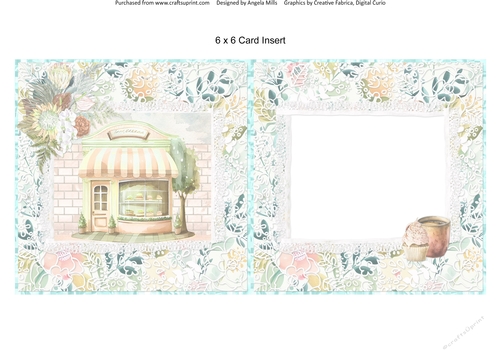 Spring Celebrations 5: Cake Shop 6x6 Card Insert with Peach/Green/Aqua Floral Lace Background