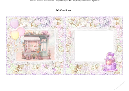 Spring Celebrations 9: Flower Shop 5 x 5 Card Insert with Lilac/Green Floral Lace Background