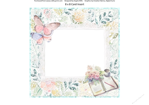 Spring Celebrations 13: Butterflies/Planner 8 x 8 Card Insert Panel with Aqua/Green/Peach Floral Backgrund