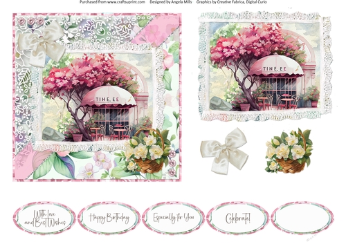 Spring Celebrations 14 Coffee Shop: 6 x 6 Card Front with Topper, Decoupage and Sentiments