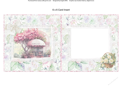 Spring Celebrations 14 Coffee Shop: 6 x 6 Card Insert with Green/Pink Floral Lace Background