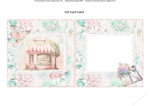 Spring Celebrations 6 Cake Shop: 5 x 5 Card Insert with Mint Green/Peach Floral Lace Background 