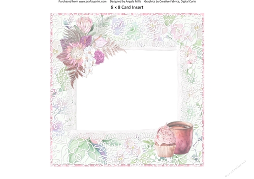 Spring Celebrations 10:  Boho Flowers/Cupcake 8 x 8 Card Insert with Pink/Green Floral Lace Background