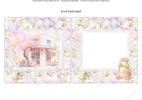 Spring Celebrations 11: Cafe 6 x 6 Card Insert with Peach/Lilac/Green Floral Lace Background