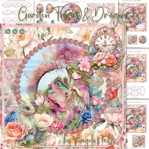 Garden Fairies and Dragons 1: 7 x 7 Card Mini-Kit, 7 Sheets