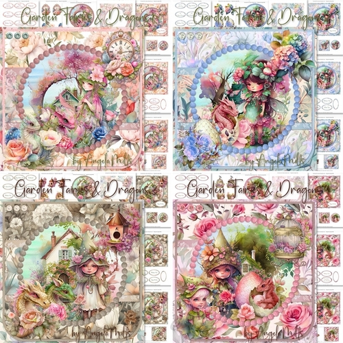 Garden Fairies and Dragons 1 to 4 Bumper Kit, Four 7 x 7 Card Mini Kits, 28 Sheets