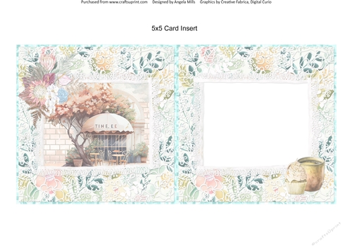 Spring Celebrations 15: Coffee Shop 5 x 5 Card Insert with Aqua/Green/Peach Floral Background