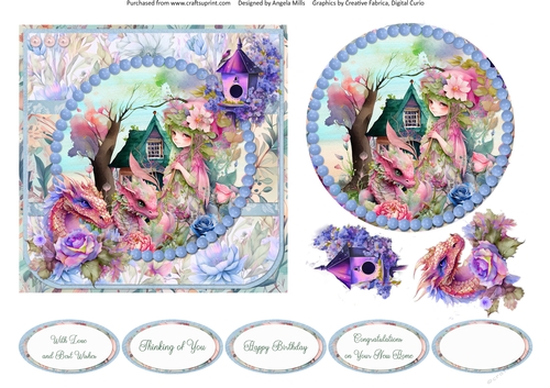 Garden Fairies & Dragons 5: 6 x 6 Card Front with Topper, Decoupage and Sentiments