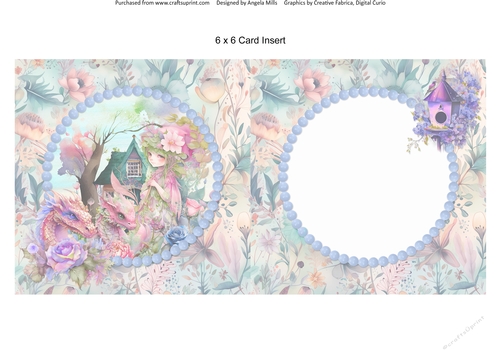 Garden Fairies & Dragons 5: 6 x 6 Card Insert with Blue/Peach/Pink Floral Background