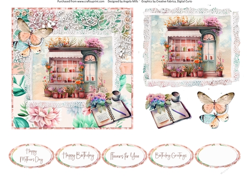 Spring Celebrations 8: Flower Shop 6 x 6 Card Front with Topper, Decoupage and Sentiments