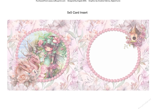 Garden Fairies & Dragons 9: 5 x 5 Card Insert with Pink Floral Background