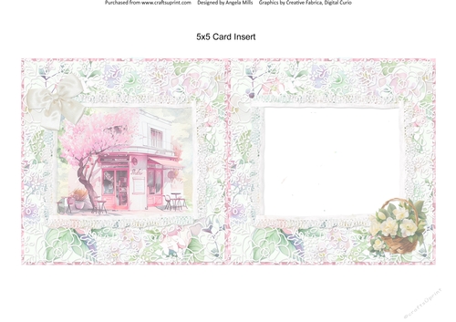 Spring Celebrations 12: Cafe 5 x 5 Card Insert with Pink/Green Floral Lace Background