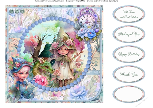 Garden Fairies & Dragons 13: 8 x 8 Quick Card Front with Sentiments