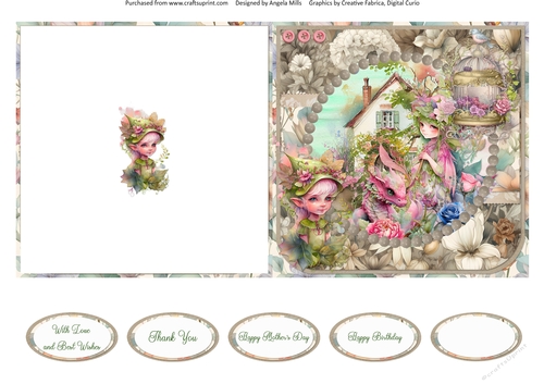 Garden Fairies & Dragons 6: 5 x 5 Quick Cut & Fold Card with Sentiments