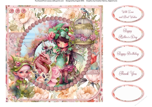 Garden Fairies & Dragons 10: 8 x 8 Quick Card Front with Sentiments