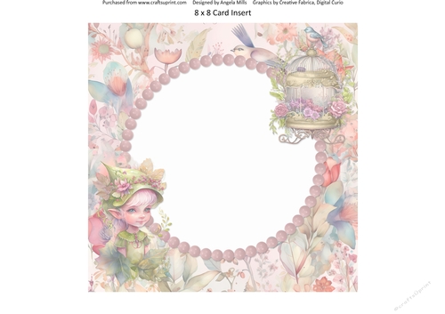 Garden Fairies & Dragons 10 Pixie & Birdcage : 8 x 8 Card Insert with Floral Background