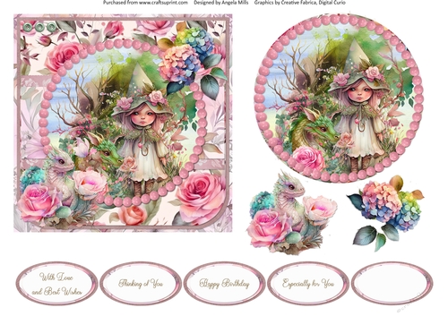 Garden Fairies & Dragons 11: 6 x 6 Card Front with Topper, Decoupage and Sentimetns