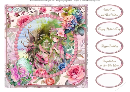 Garden Fairies & Dragons 7: 8 x 8 Quick Card Front with Sentiments
