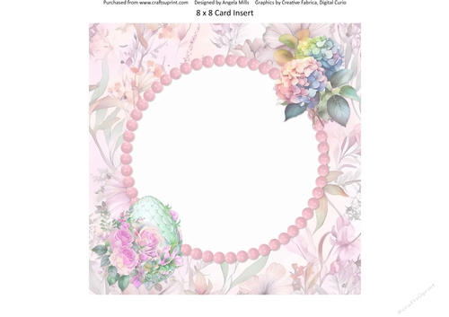 Garden Fairies & Dragons 7 Floral Dragon Egg/Hydrangeas: 8 x 8 Quick Card Insert Panel with Pink Floral Background