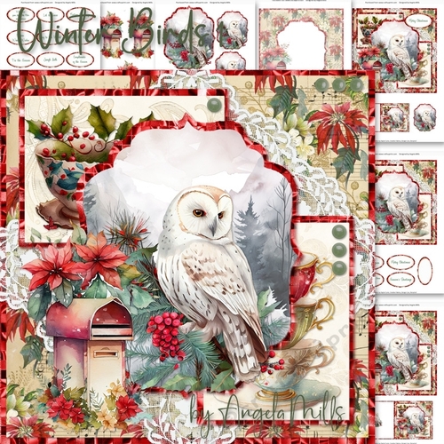 Winter Birds 1: Owl 7 x 7 Card Mini Kit, 8 Sheets 