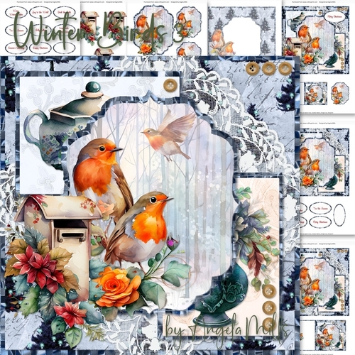 Winter Birds 3:Robins 7 x 7 Card Mini Kit, 8 Sheets 