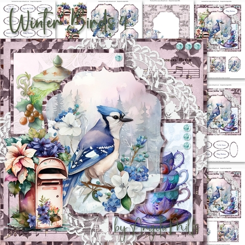Winter Birds 4: Blue Jay 7 x 7 Card Mini Kit, 8 Sheets 