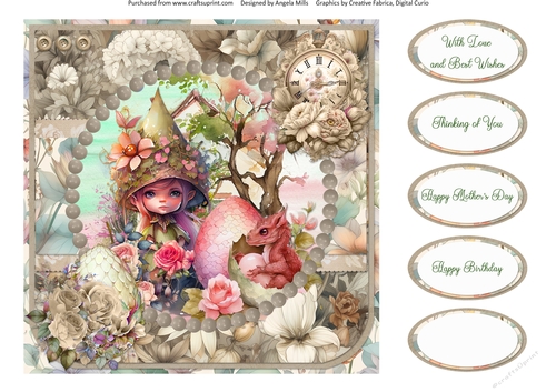 Garden Fairies & Dragons 16: 8 x 8 Quick Card Front with Sentiments