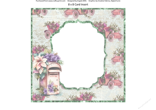 Winter Birds 13: Floral Mailbox/Vintage Cars 8 x 8 Card Insert Panel with Mint Green Background